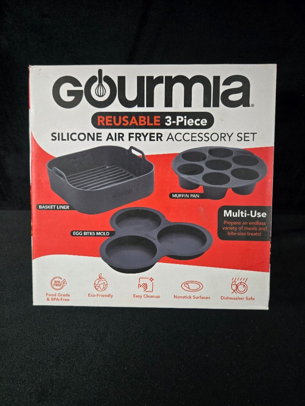 Gourmia 3-Piece Silicone Air Fryer Accessory Set 7-8 Qt Open Box
